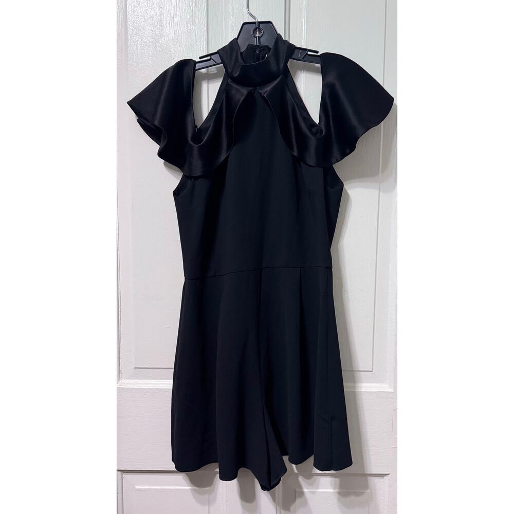 NWT Alice & Olivia Black Cold Shoulder Ruffle Romper Size 8 - Picture 3 of 10